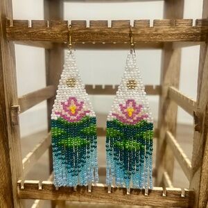 Handmade Beaded Lotus Fringe Earrings